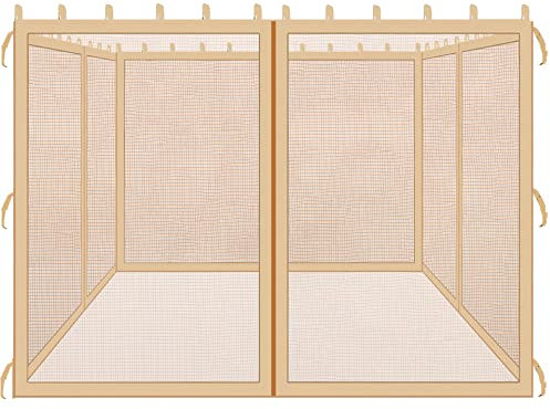 Coverify Ersatz-Pavillon-Moskitonetz, 3 x 3,6 m, Universal-Pergola für den Außenbereich, 4 Paneele, Terrassen-Sichtwände mit Reißverschluss (nur Moskitonetz, braun)
