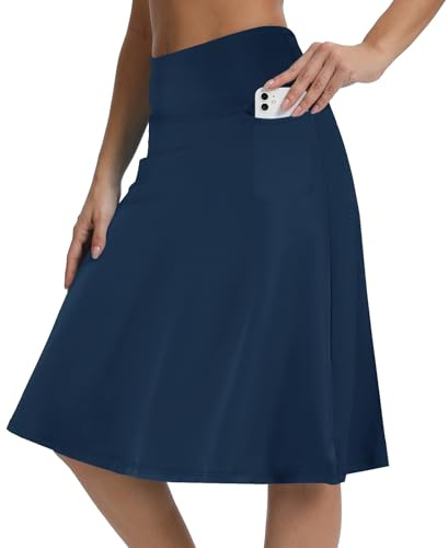 Kvinnors byxkjolar modest knälånga kjolar atletisk midi aktiv löpning kjol, Marinblått Xsp, 3XL