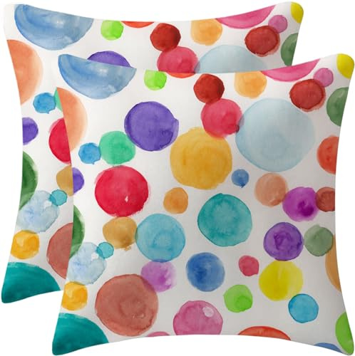 De-Mediocre Bunte Kinder-Kissenbezüge, gepunktet, 45,7 x 45,7 cm, Set mit 2 niedlichen Kinder-Kissen, für Outdoor, Bauernhaus, Dekokissen für Couch, Bett, Sofa