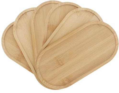 ZOENHOU 6 Stück Bambus Tablett Klein, Ovale Holztabletts Serviertablett für Brot, Desserts, Kuchen, Tee und Kaffee