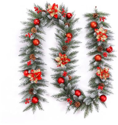 Odot 2.7M Weihnachtsgirlande Deko, Weihnachten Aussen mit Tannenzapfen Rote Beeren Künstliche Girlande Weihnachten Weihnachtsdeko für Treppen Kamine (200T Rattan A)