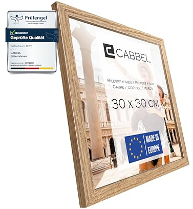 CABBEL Bilderrahmen 30x30 cm, Eiche, stabiles MDF-Holz Rahmen, bruchsicherem Plexi-Glas, zum Aufhängen, ideal für Fotos/Bilder/Collage