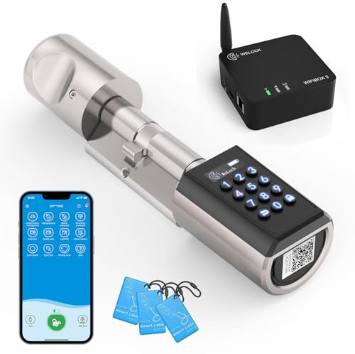 WELOCK Elektronisches Türschloss PCB41 mit WIFIBOX3, Elektronisches Türschloss Haustür mit RFID-Karte und APP, IP65 Wasserdichtes Türschloss Smart, Arbeit mit Alexa