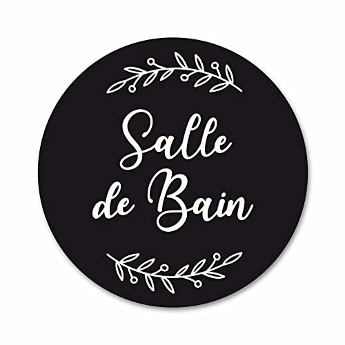 Adzif.biz Le sticker de decoration, Plaque de Porte Autocollante PVC Gravé Noir Blanc Ronde, Décoration de Porte toilettes, buanderie, chambre