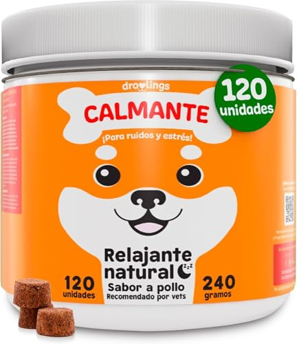 Droolings Calmante Perros con 120 masticables Tranquilizante y Relajante Natural para Petardos Ansiedad Viajes Estrés o Fuegos Artificiales