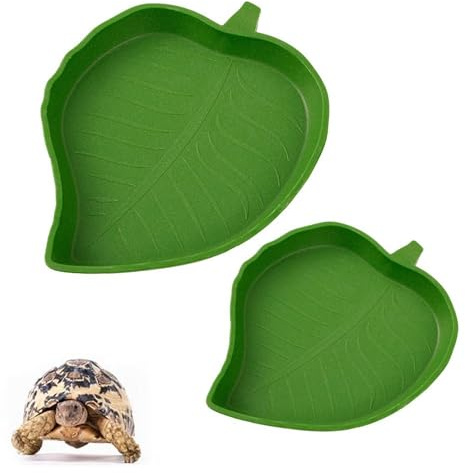 FUZVOL 2 Sizes Reptile Food Water Plate Bowl,Leaf Shape Crawl Pet Food Water Feeder,Drinking Eating and Feeding Dishes for Tortoises Corn Snake Gecko Lizards Frog Chameleon (2 Pack)
