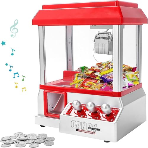 Mini Candy/Dessert Machine for Kids Party, Claw Machine Arcade Game with Sound, Chocolate Snacks Machine, Cool Fun Mini Candy Grabber, Prize Dispenser Vending Toy for Kids, Boys & Girls (Red)