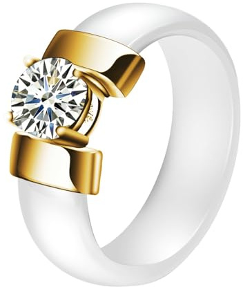 Skcess Herren Ringe Weißgold, Ringe Damen Edelstahl mit Rundem Zirkonia Ring 52 (16.6)