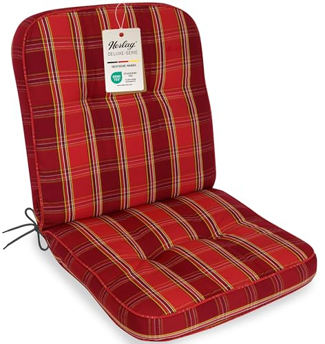 Herlag Niedriglehner-Polsterauflage Tilly 100x50x7cm - Stuhlauflage 7cm Karo-Motiv - Auflage Niederlehner-Gartenstuhl - Deluxe-Serie hoher Komfort - Öko Tex 100 - Rot-Kariert