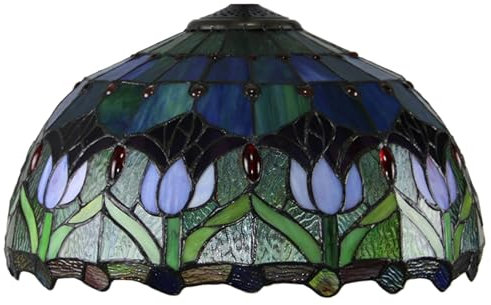 Lamp Shade 16 Inch Wide Accessories Replacement Tulip Leaves Stained Glass Lampshade For Table Lamp Floor Lamp Reading Lamp Office Desk Lamp,Blue Tulip,Blue Tulip