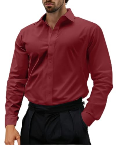 Generisch Herren Hemd Langarm Button Down Business Regular Fit Bügelfrei Hemden Herrenhemd Oberhemden Stretch Bügelfreies Businesshemd Freizeithemd Freizeit