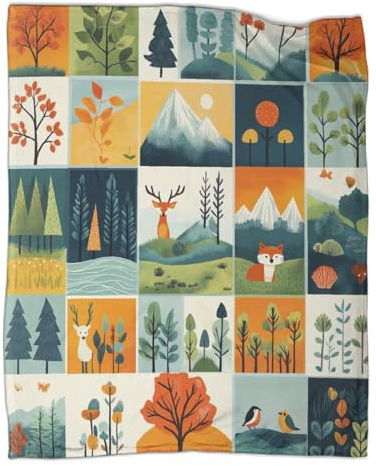 kaiyun Bosque-Bloque de disposición geométrica Manta 3D Estampada Adecuada para Adolescente Y Adultos Colcha Patchwork para Sofá Cama De Vacaciones 60x80inch(150x200cm)