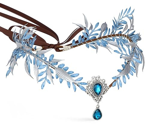 MOSTORY Blaue Feen-Blumenkrone für Ref. Woodland Elf Floral Kopfschmuck Elfen Kranz für Renaissance Frauen Cosplay Fotoshooting