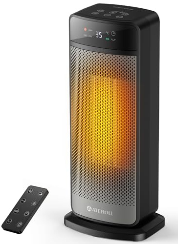 Ateroll 16 Inch Heater, 2000W PTC Electric Heater with Remote, 70° Oscillating, 4 Modes, Energy Efficient Fan Heater with ECO Mode, 24H Timer, Tip-Over & Overheating Protection for Home