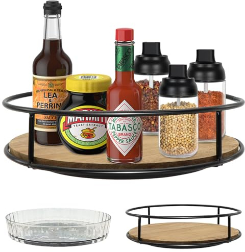 2 Stück Drehteller Organizer, 360° Lazy Susan Drehbares Gewürzregal, Drehteller Holz 23cm + 21cm Drehteller Kühlschrank Organizer, Drehplatte Kühlschrank für Gewürzen, Flaschen, Kosmetika