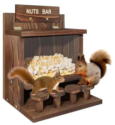 Eichhörnchen Futterhaus aus Holz, Eichhörnchen Futterstation Wetterfest & Unbehandelt, Stabiles Eichhörnchenfutterstation aus Verschraubtem mit Sitzplattformen