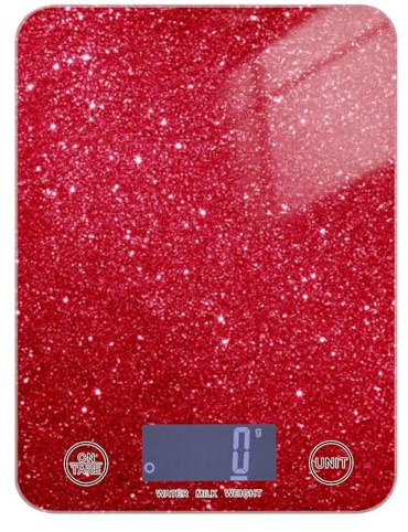 Balance de cuisine numérique rouge scintillante pour aliments essentiels de cuisine 5 kg/5 g avec 4 unités pour (utilisateur) (utilisateur) (utilisateur) (utilisateur) (utilisateur) báscula para pesar