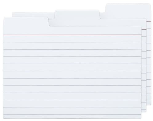 100 Pack Tabbed Index Cards 4x6 Lined Index Card Dividers with Tabs 4 x 6, White, 220 GSM Thick Paper