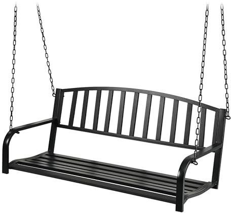 Banco Colgante Relaxdays, 2 plazas, Acero, Hierro Fundido, HxBxT: 197 x 133 x 58 cm, Columpio Exterior, Color Negro