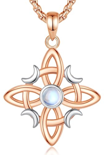 AEONSLOVE Collana Nodo della Strega Argento 925 per Donna Ragazze Collana di Nodi delle Streghe Ciondoli Nodo Celtico Celtici Gioielli da Strega (Oro Rosa)