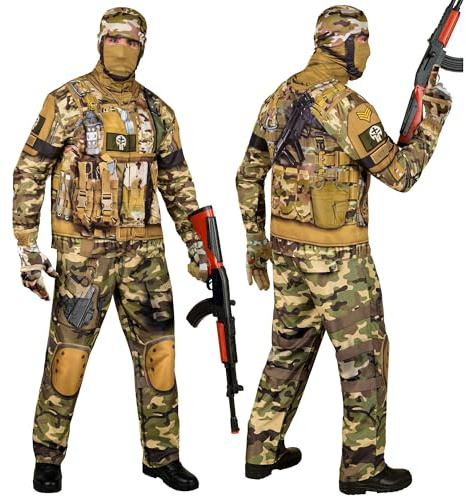 W WIDMANN MILANO Party Fashion - Set costume da soldato con maschera, outfit completo per Halloween e Carnevale