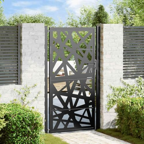Iiaky Puerta de jardín Puertas metalicas Exterior Cancela de Valla Barrera de Jardín Puerta de Valla de Jardín con Sistema con Cerradura Entrada Exterior-Negro-105 x 180 cm-Dise?o Ligero