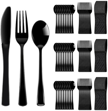 ALEXPRE 300 Pack Reusable Plastic Cutlery Set, Reusable Cutlery, Heavy Duty Tableware,Reusable Forks and Spoons Knives Set for Party Birthday Prom Night, Weddings,Camping