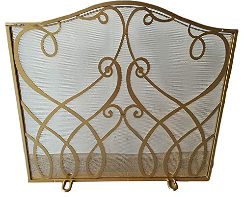 erkebspm Flat Single Panle Fireplace Screen for Fireplace/Stoves/Grills，Fire Guard Spark Guard with Iron Fine Grid - Gold