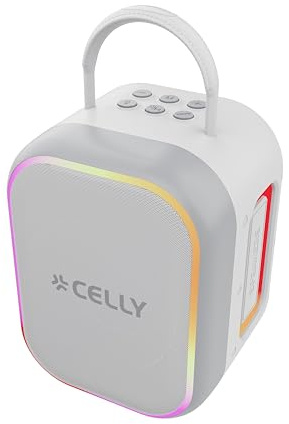 Celly – Speaker Bluetooth 10 W con 2 Microfoni Wireless, LED RGB, Batteria Ricaricabile, Ideale per Bambini e Karaoke, Colore Grigio