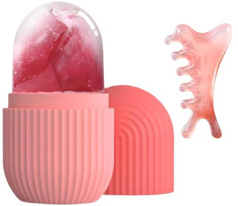 Ice Roller - Rullo per ghiaccio per il viso, in silicone, riutilizzabile, 4 in 1, per il raffreddamento, la raffinazione dei pori e la cura della pelle (rosa)