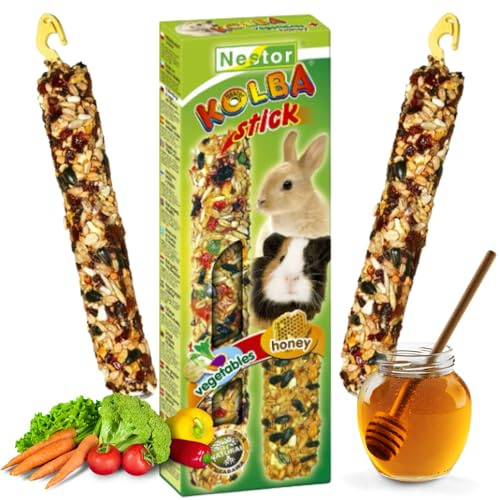 Small Animals Rabbits Twin Pack Hamster Two Sticks Food Honey amd Vegetables Flavor Natural Gnawing Nibbling Nutritious Snacks Guinea Pig Rat Mouse Gerbil Rodents Pet Vegetable Foods Chew Treats