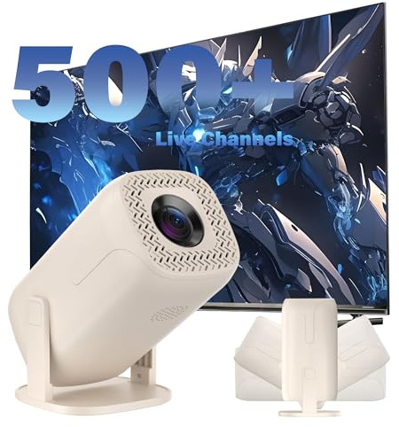 V2 Mini Proyector Portatil con WiFi 6 y Bluetooth,Android 14 Videoproyector con 500 Canales en Directo gratuitos,1280 * 720P Projector Portable para TV/Teléfono/Ordenador portátil,Rotación de 180°