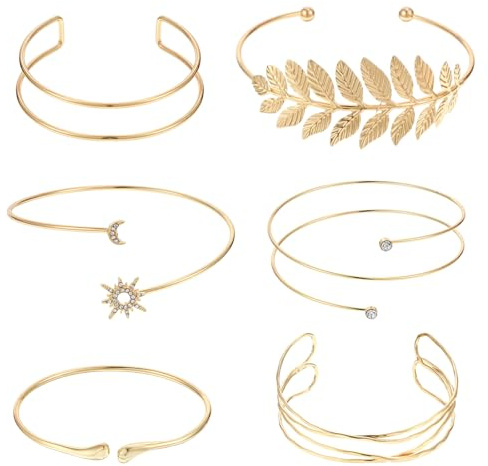 Cobee 6 Stück Oberarmreif Silber, Einstellbar Armreif Silber 8cm Handgelenk | Spiralarmband Offenes Armreif Oberarm Minimalistische Dünne Oberarmmanschette Modischer Coil Armband Geschenk für Damen