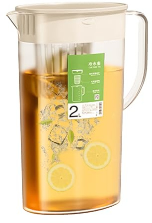 Jarra infusora de agua – Té de 2 litros con tapa, utensilios para servir bebidas, olla de infusión fría | Hervidor grande de infusión de frutas para líquidos fríos y calientes, hogar, cocina