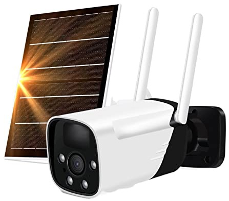 DMETE 3MP 1288P Panneau Solaire caméra IP extérieure sans Fil Rechargeable alimenté par Batterie CCTV coloré Vision Nocturne caméras de sécurité Installation Facile(Camera Only)