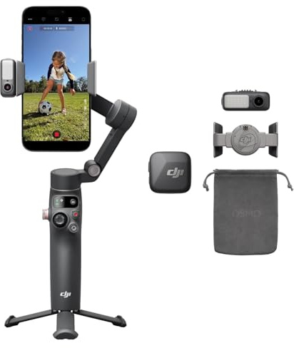DJI Osmo Mobile 8 + Mic Mini Sender (Infinity Schwarz) | Gimbal-Stabilisator für Smartphones, Natives AI-Tracking mit Audio und Beleuchtung, 360°-Schwenkrotation