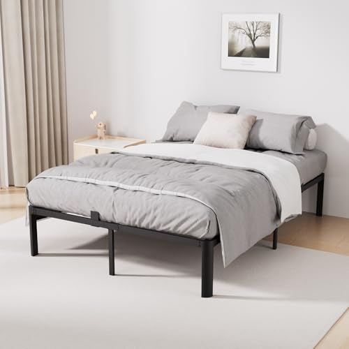 KUTAS Bett 140 x 200 cm, Bettgestell 140 x 200, Metallbett 36 cm Höhe mit Stauraum, 14 stabiler Metall-Lattenrost & Kein Boxspringbett Erforderlich, Moderner Stil, Gästebett, Einfache Montage, Schwarz