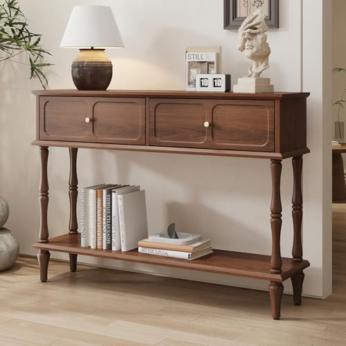 HOLTICO Konsolentisch mit Schubladen, Braun Konsolentisch Holz Schmal mit Schublade Konsolentische fürs Wohnzimmer, Eingang, Hausflur, Schlafzimmer