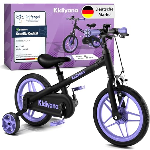 Kidiyana 3-in-1 Kinderfahrrad ab 2 Jahren mit abnehmbaren Pedalen & Stützrädern – Laufrad 12 Zoll mit Handbremse, Klingel, höhenverstellbarem Sattel & Lenker, Balance Bike mit Aluminiumrahmen