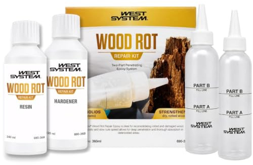 WEST SYSTEM Kit Réparation Bois Pourri – Colle et Résine Époxy Bi-composant, Pâte à Bois pour Restaurer, Renforcer Huisseries, Abris, Clôtures et Usage Marine - Petite