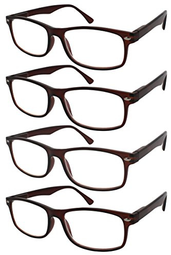 TBOC Gafas de Lectura Presbicia Vista Cansada - (Pack 4 Unidades) Graduadas +3.50 Dioptrías Montura de Pasta Marrón Diseño Moda Hombre Mujer Unisex Lentes de Aumento Leer Ver Cerca