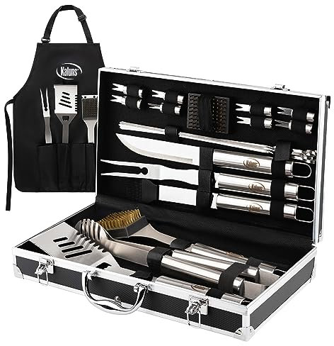 Kaluns Set per griglia, accessori professionali per barbecue, set da 21 pezzi, set per barbecue resistente, strumenti per barbecue in acciaio inossidabile