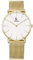 Alienwork Armbanduhr Herren Damen Gold Metall Mesh Armband Edelstahl Weiss Ultra-flach