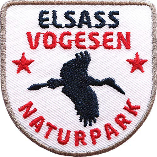 2 x Elsass Vogesen Abzeichen 60 mm gestickt/Aufnäher Aufbügler Sticker Wappen Patch für Kleidung Rucksack/Reiseführer Wanderführer Karte Buch Strassburg Colmar Frankreich Pfälzerwald Pfalz Storch