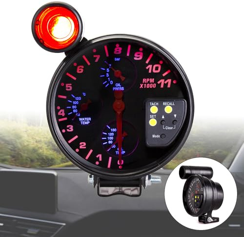 MASO 12,7 cm bilmotor 4 i 1 varv/min meter 12 V varvräknare med säte och växelljus oljepress vattenoljetemperatur för bil