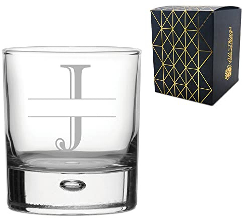 Personalised Engraved Novelty Initial and Name Whiskey Glass, Letter J, Personalise with Any Name, Gift Boxed, Perfect for Any Occasion