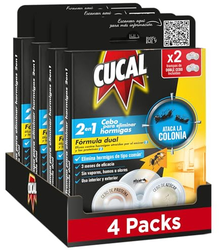 Cucal Insecticida Trampa Hormiga (pack de 2 x 4), trampa insecticida para eliminar hormigas comunes, mata hormigas para erradicar la colonia, eficaz durante 3 meses