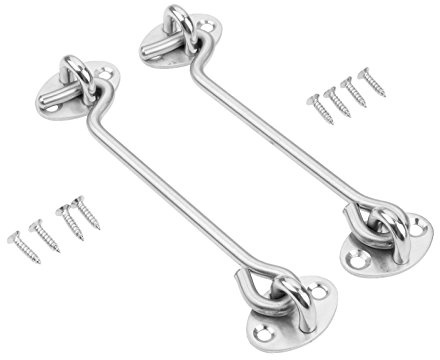 DRELD 2 Stück Edelstahl Kabinenhaken mit Öse 15CM Türhaken mit 8 Pcs Schrauben Torhakenschloss Riegel Tür Sturmhaken für Rollläden Schuppen Schiebetüren Garagentor Fenster (6 Zoll/15,2 cm)