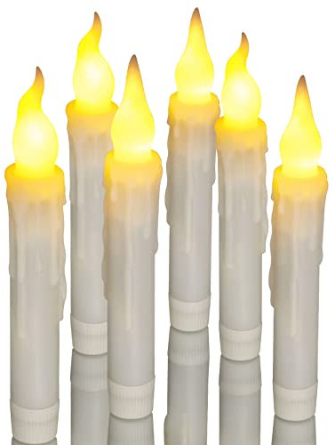 Ymenow LED Taper Candles with Timer, 6pcs Floating Candles Battery Operated Flickering Electric Flameless Hanging Candle from Ceiling for Home Table Christmas Halloween Decor, Warm White