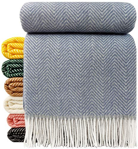 STTS International Wolldecke 100% Schurwolle Wohndecke 140 x 200 cm Tagesdecke Schurwolldecke Woll-Plaid Tirol M/V in vielen Farben erhältlich (Hellblau (M))